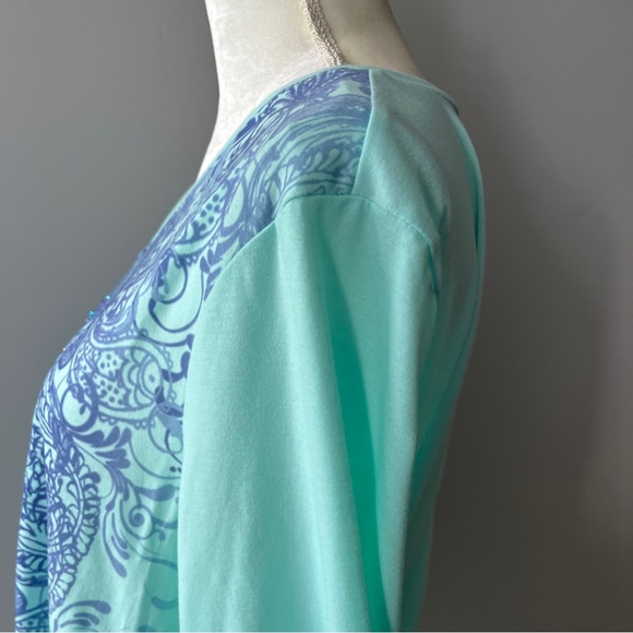 Chicos Zynergy XL Top Green & Blue Beaded Paisley Floral Soft Stretchy - Picture 5 of 6